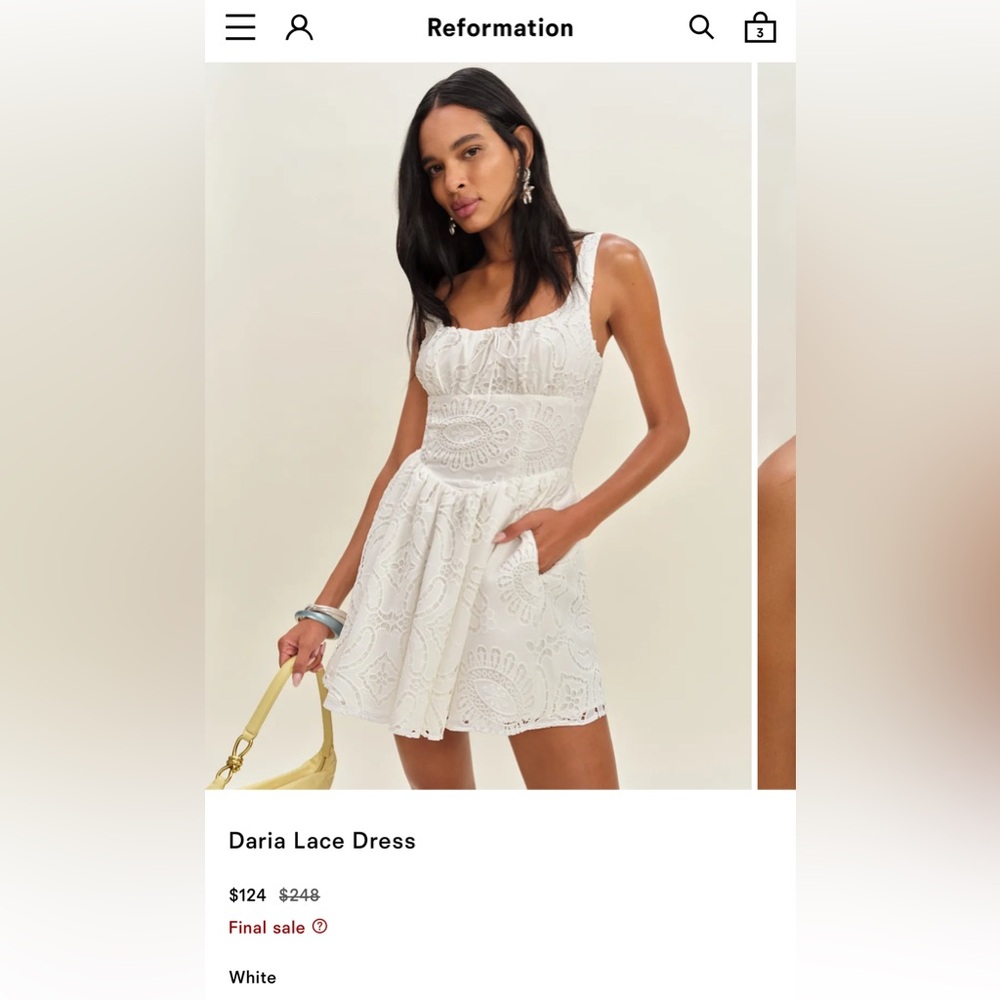 Reformation white lace Daria dress NWT